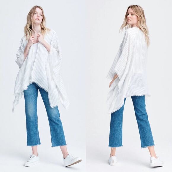 NWT Rag & Bone White and Black Pinstripe Lightweight Poncho Open Front One Size - Picture 1 of 8